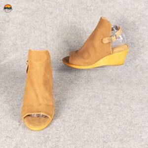 Lucky Brand Slingback Wedge Booties Brown Leather Open-Toe Bohemian Women's 8.5M